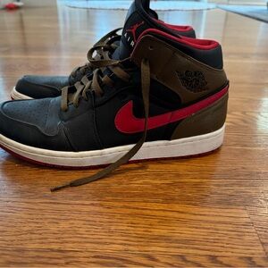 Air Jordan 1 - Black / Red / Olive Colorway - men’s size 12 - good condition!